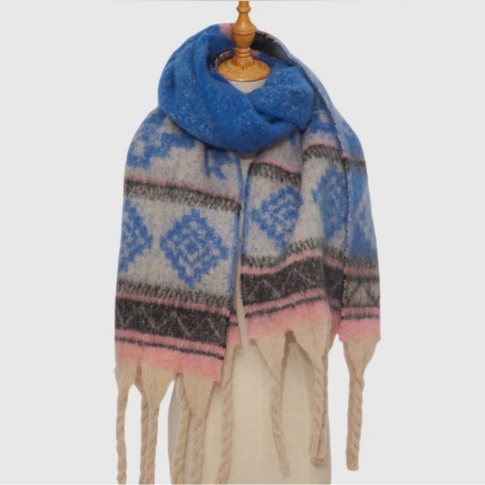 New Large Mohair Blue Base Scarf
